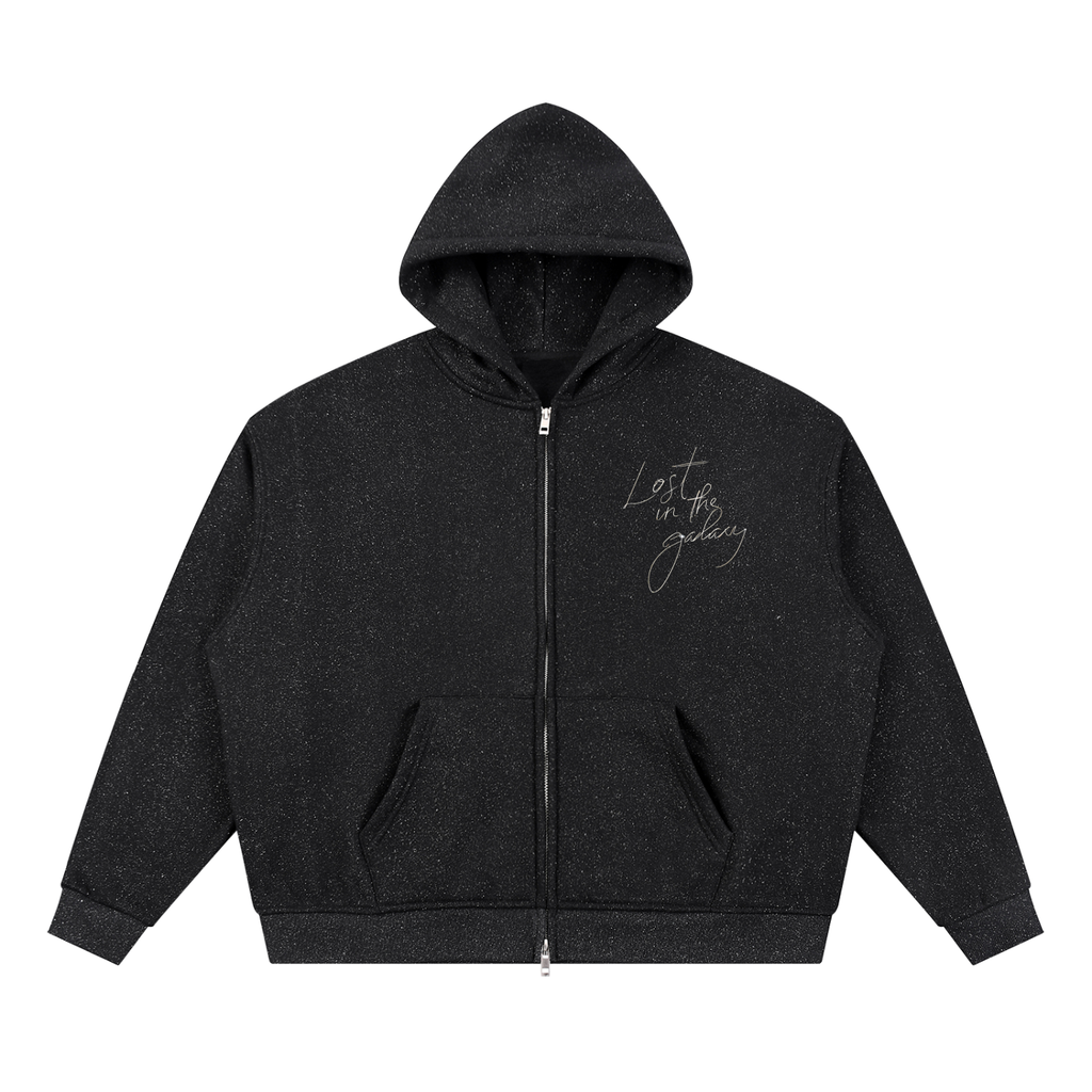 MARZ Lost in the Galaxy Unisex Sparkles Full Zip Boxy Hoodie
