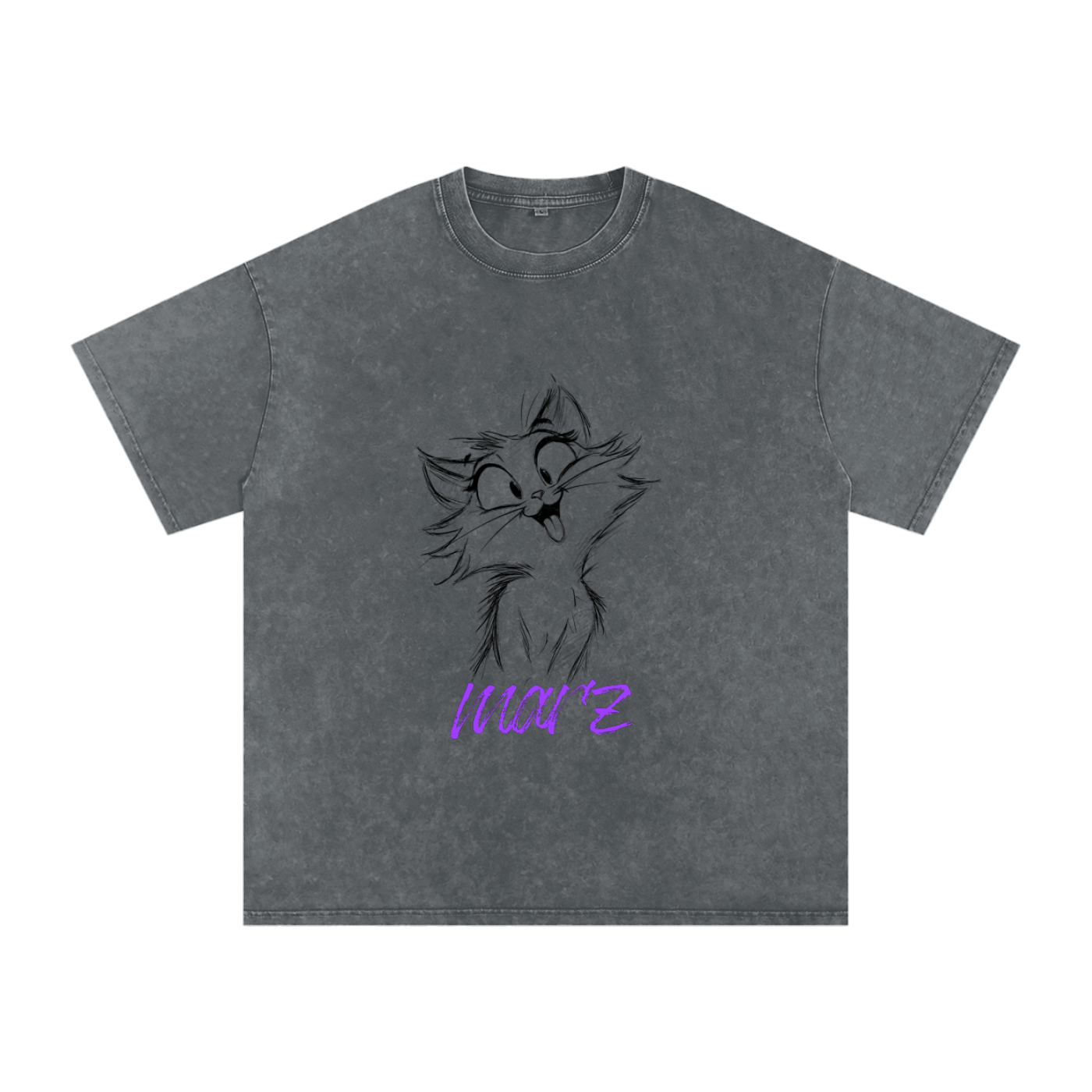 MARZ Meow Time Snow Washed Oversized Cotton T-Shirt