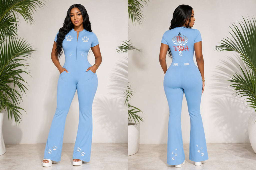 MARZ Vixen Women’s Tight Flared Leg Quarter-Zip Jumpsuit