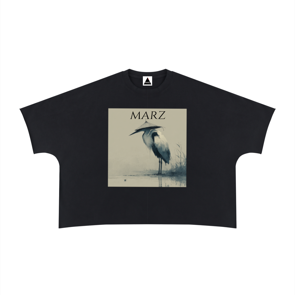 MARZ Zen Crane Unisex Heavyweight Boxy Raw Edge T-Shirt