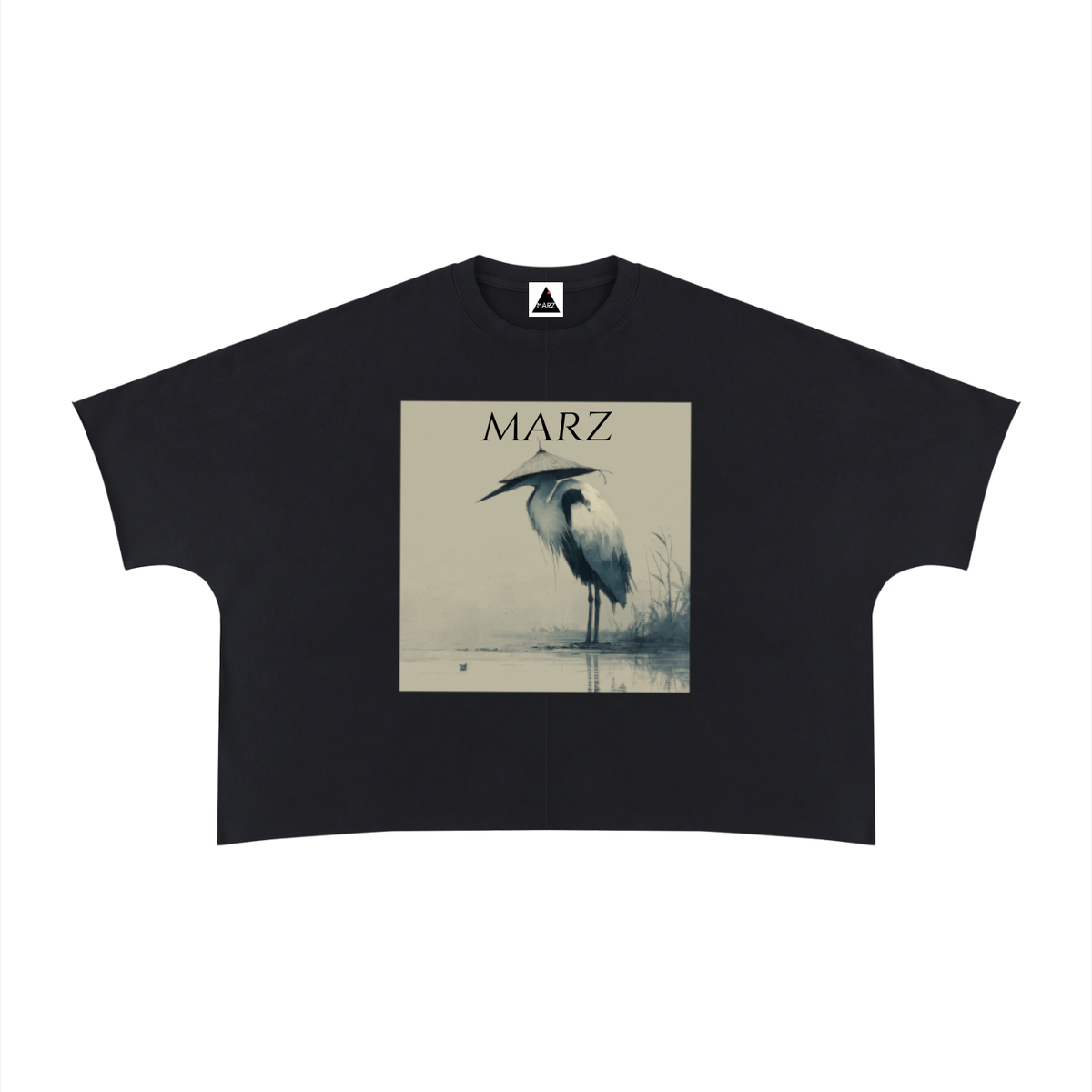 MARZ Zen Crane Unisex Heavyweight Boxy Raw Edge T-Shirt