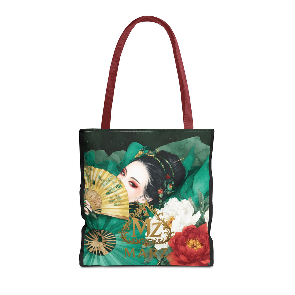 Geisha Art Tote Bag — Floral Fan Illustration Tote for Women, Asian-Inspired Fashion Accessory
