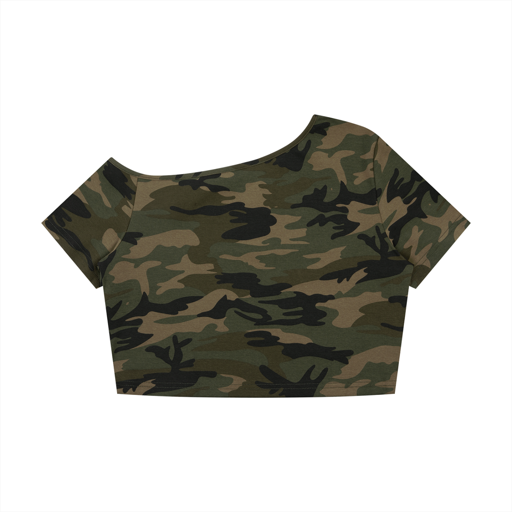 MARZ Women's Camo Off-Shoulder Crop T-Shirt