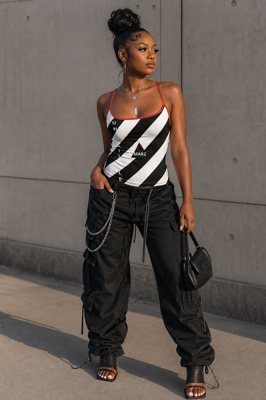 MARZ/Unavailable Caution Stripe Strap Tank Top