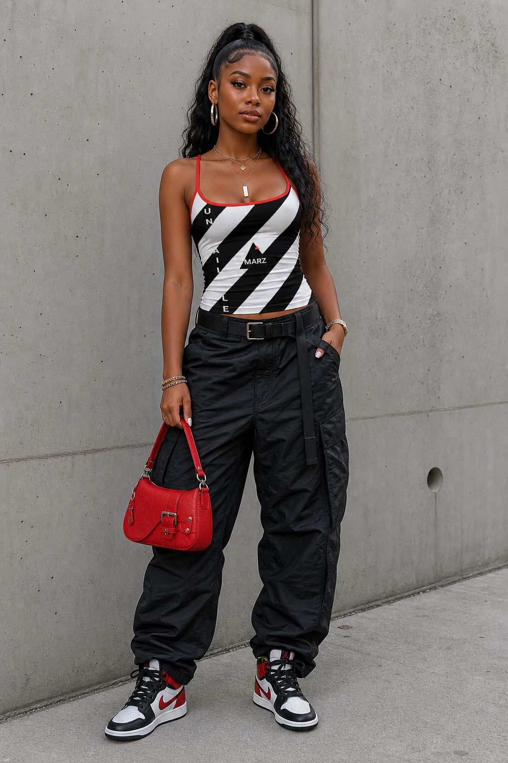 MARZ/Unavailable Caution Stripe Strap Tank Top