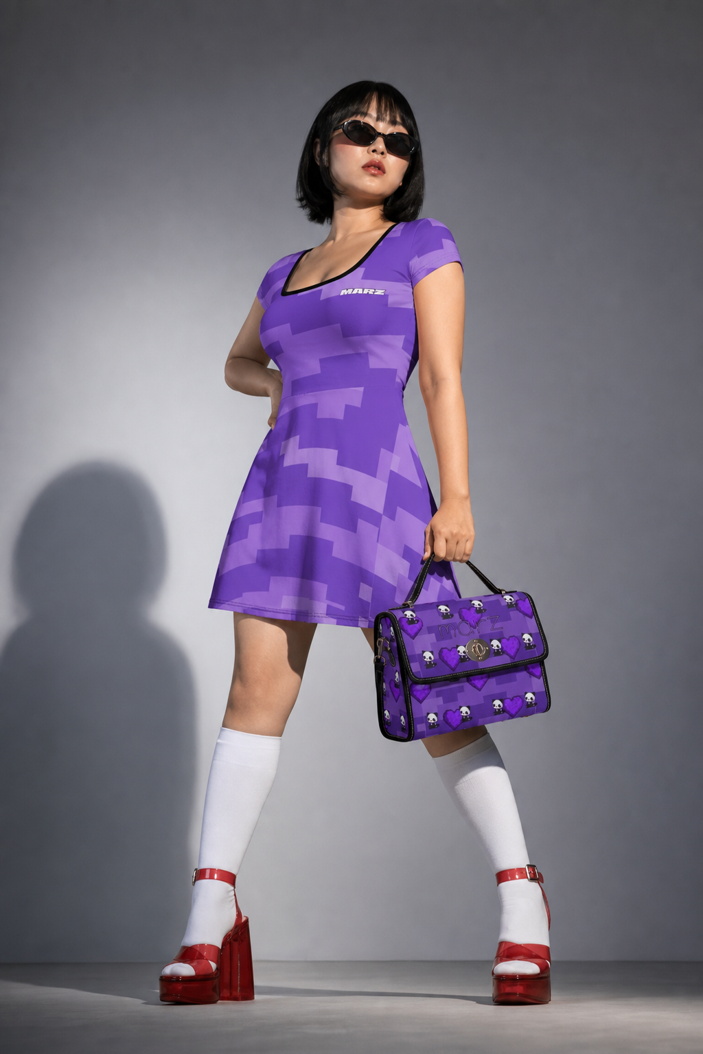 Pixelated Haze Athletic Dress With Built‑In Shorts