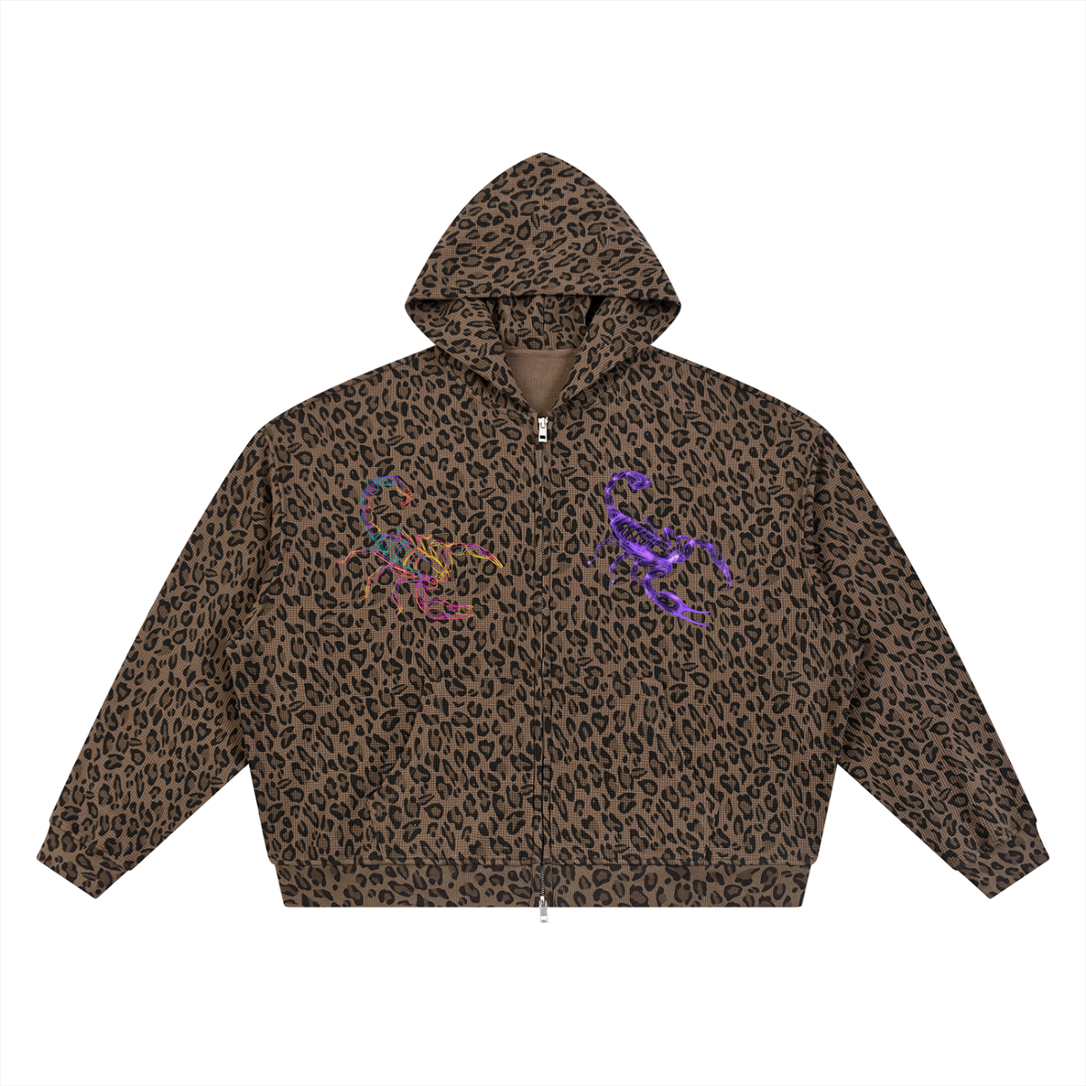 MARZ Stinger Unisex Leopard Print Waffle Full Zip Hoodie
