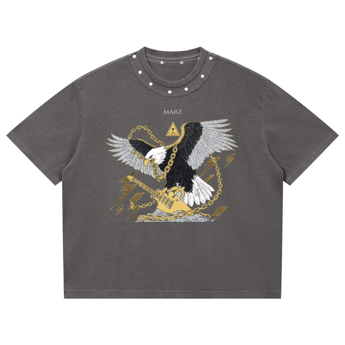 MARZ Golden Eagle Unisex Washed Boxy Studded T-Shirt
