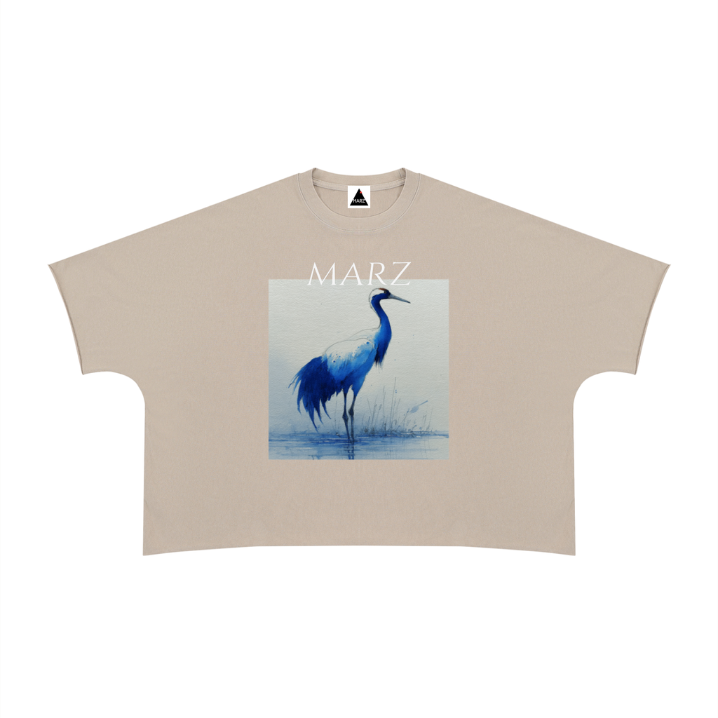 MARZ Serenity Crane Unisex Heavyweight Boxy Raw Edge T-Shirt