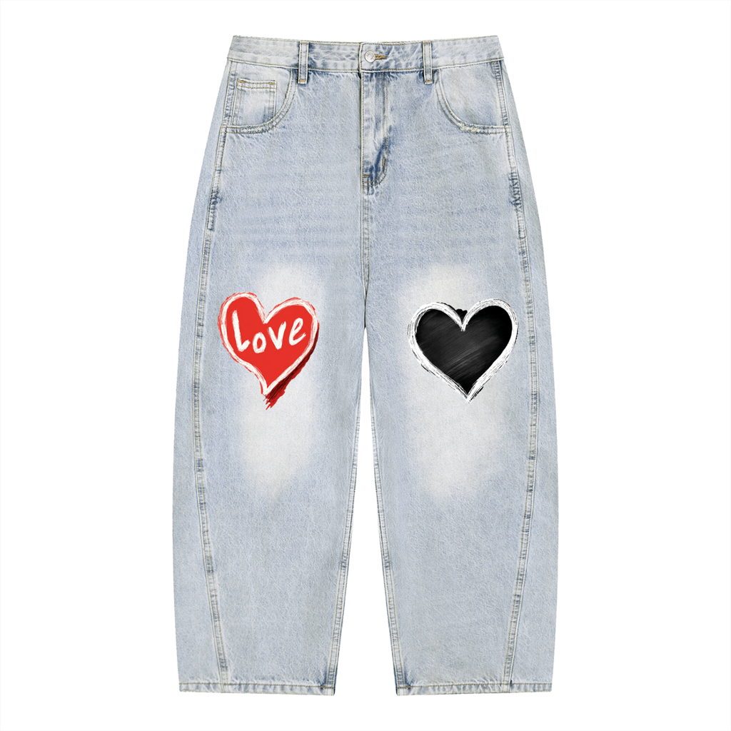 EmoUna Heart Men's Vintage Wash Sunfade Barrel Leg Jeans