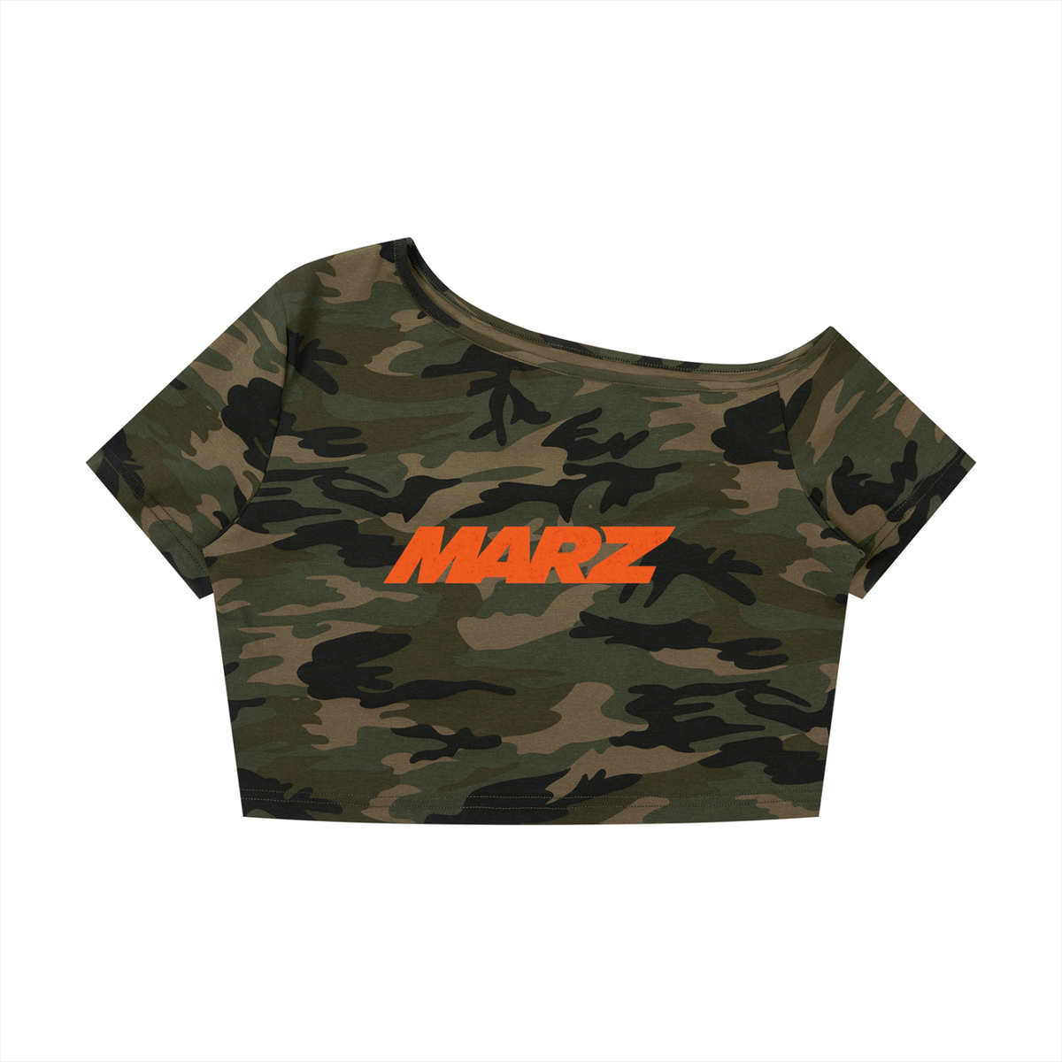 MARZ Women's Camo Off-Shoulder Crop T-Shirt