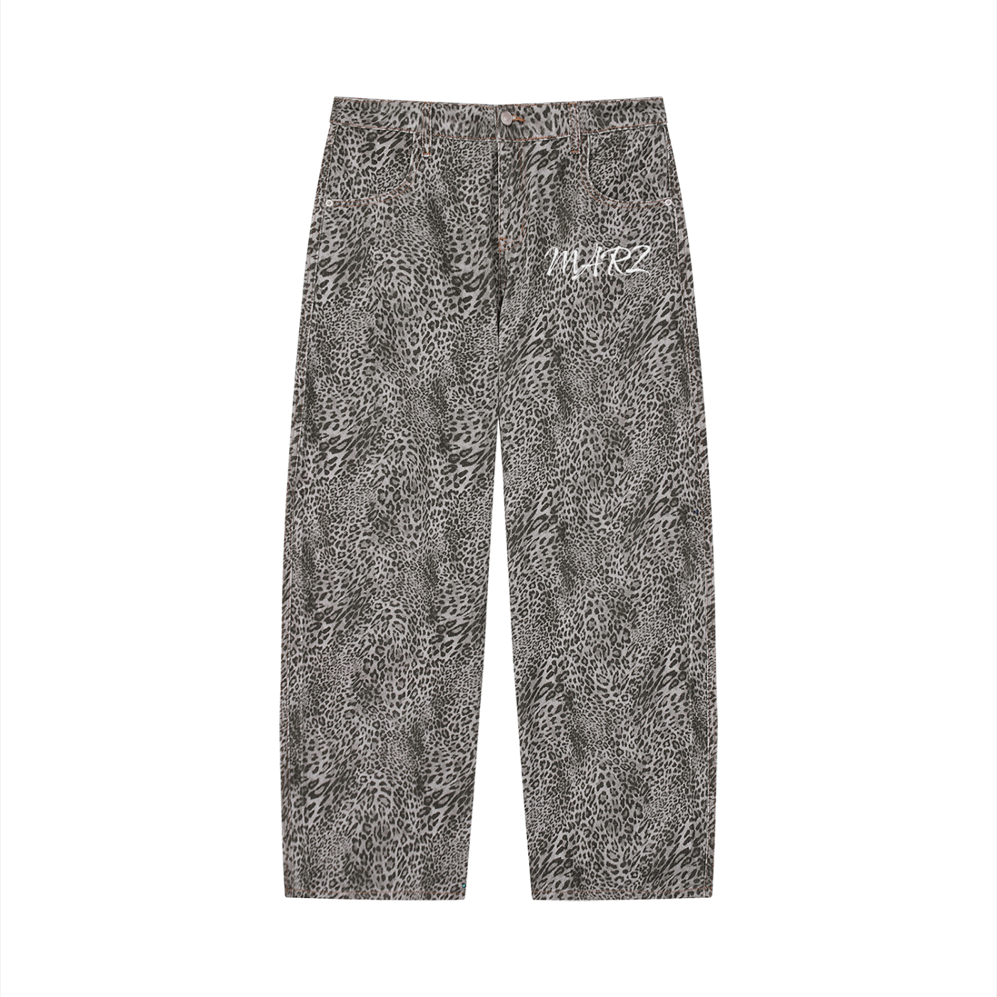 MARZ Wild City Unisex Vintage Wash Leopard Wide Leg Jeans