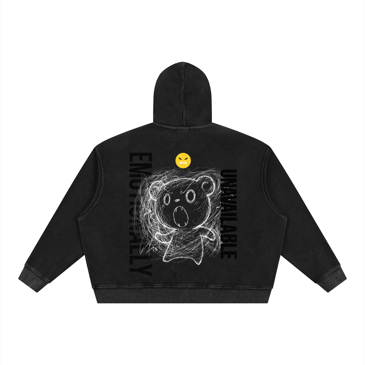 EMOUNA Kuma-darake Unisex Vintage Wash Boxy Waffle Full Zip Hoodie
