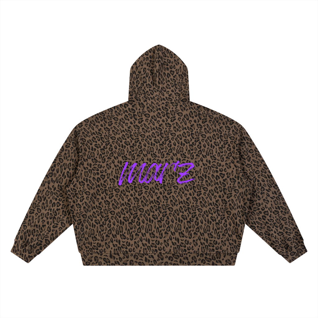 MARZ Stinger Unisex Leopard Print Waffle Full Zip Hoodie