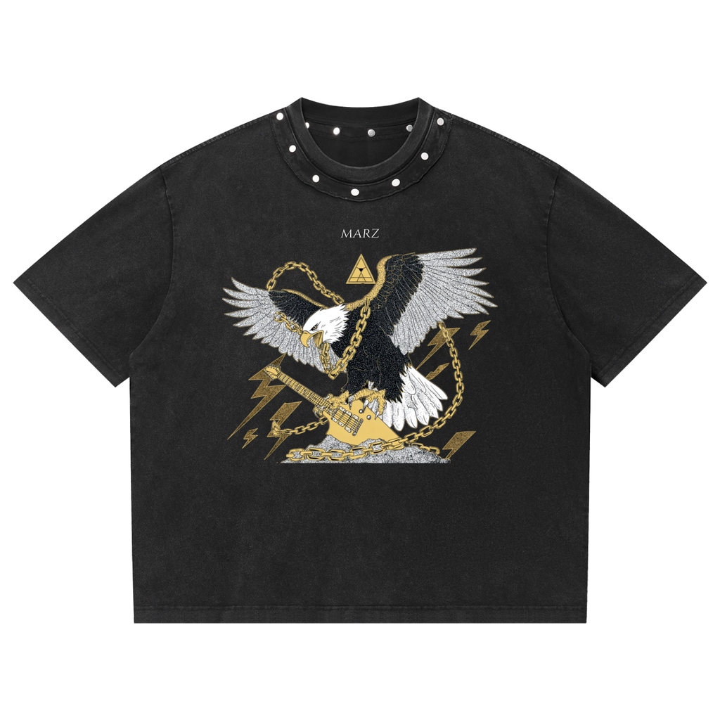 MARZ Golden Eagle Unisex Washed Boxy Studded T-Shirt