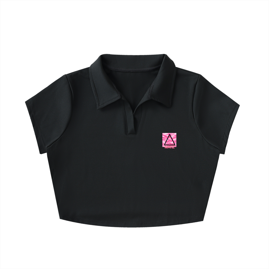 Pink Pixel Camo V-Neck Lapel Crop Top