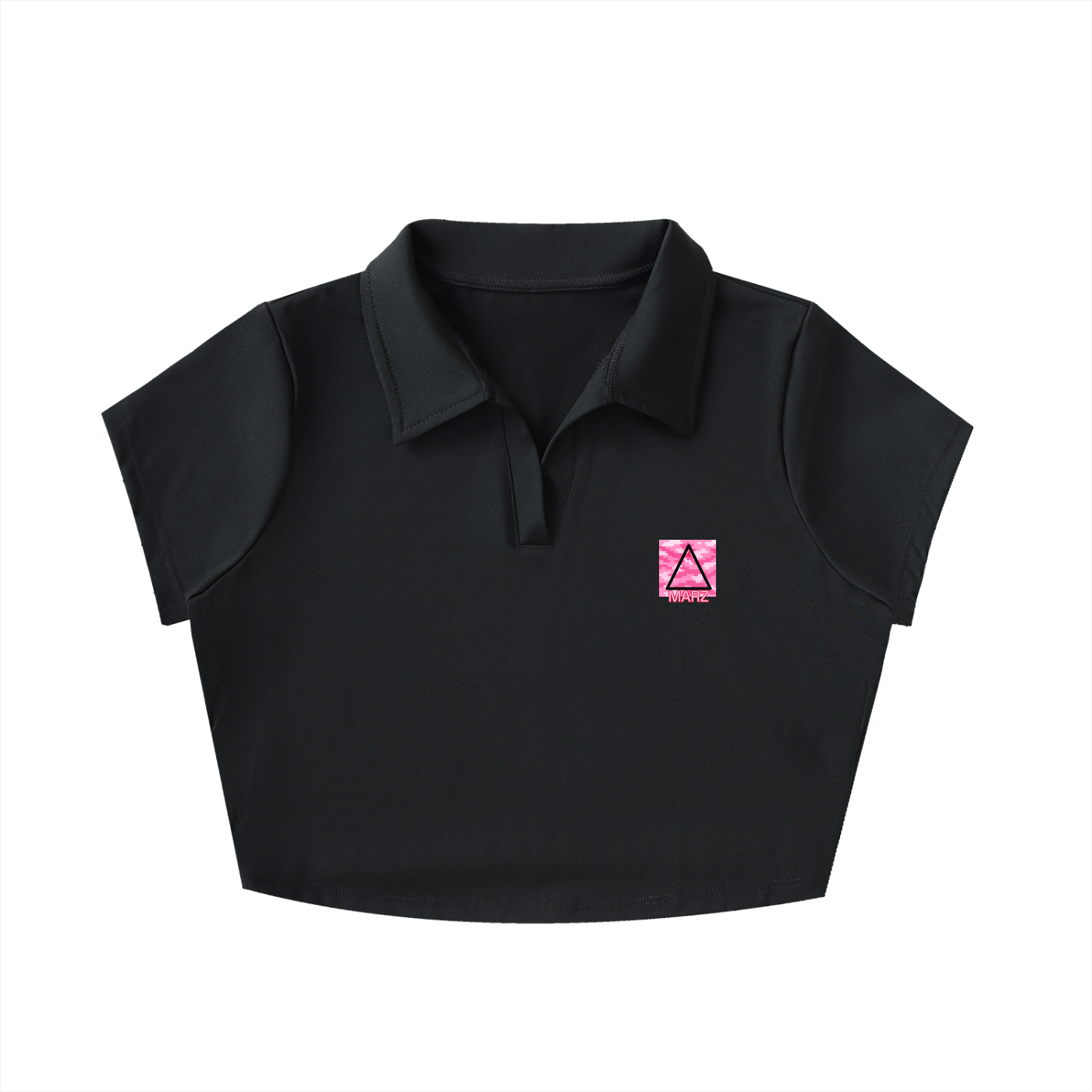 Pink Pixel Camo V-Neck Lapel Crop Top