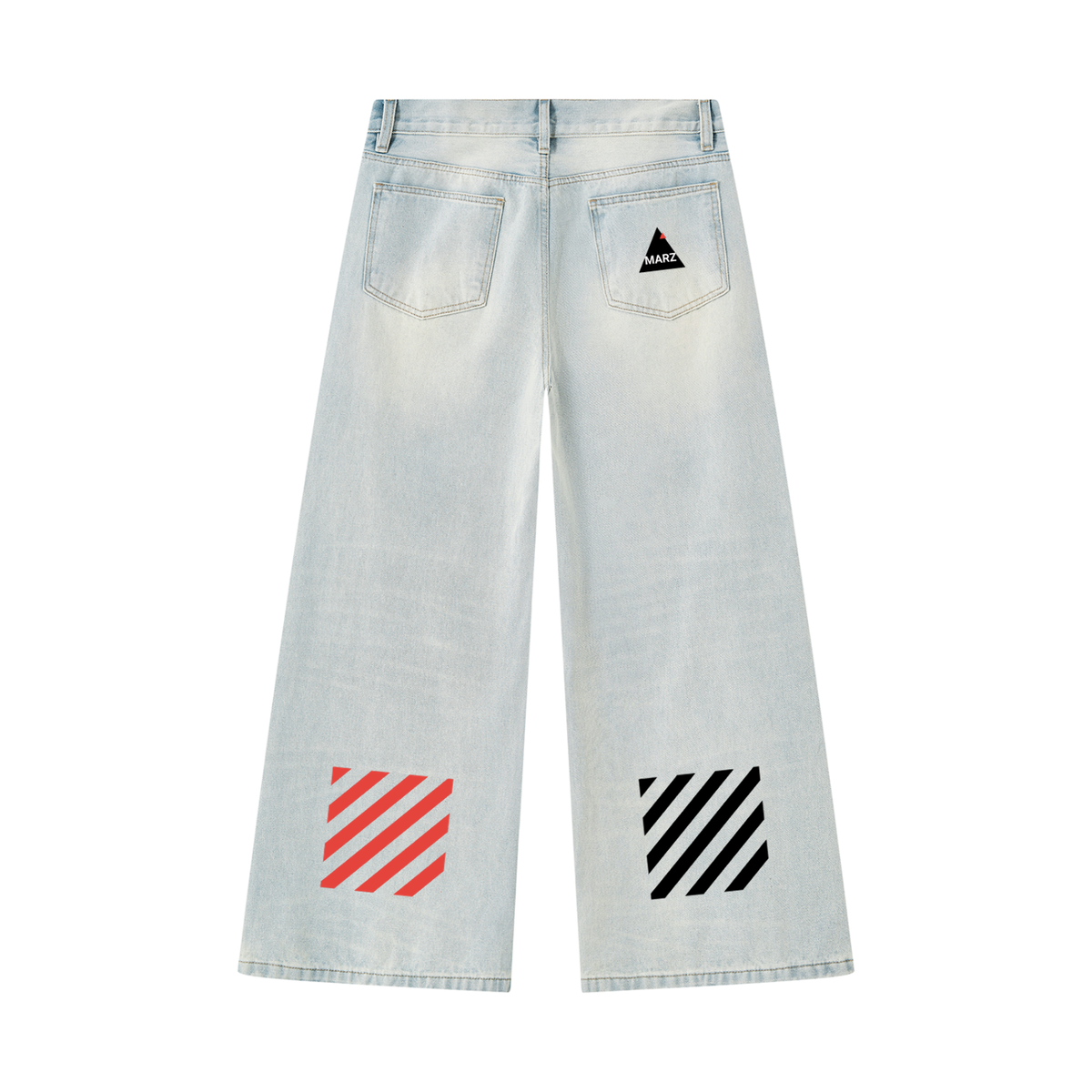 MARZ Pixel Paper Men's Vintage Wash Wide Leg Denim Jeans