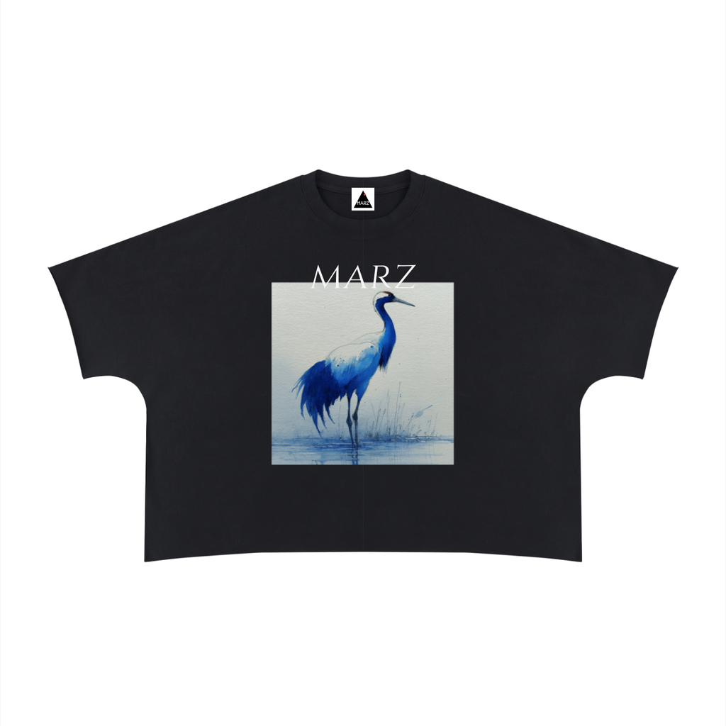 MARZ Serenity Crane Unisex Heavyweight Boxy Raw Edge T-Shirt