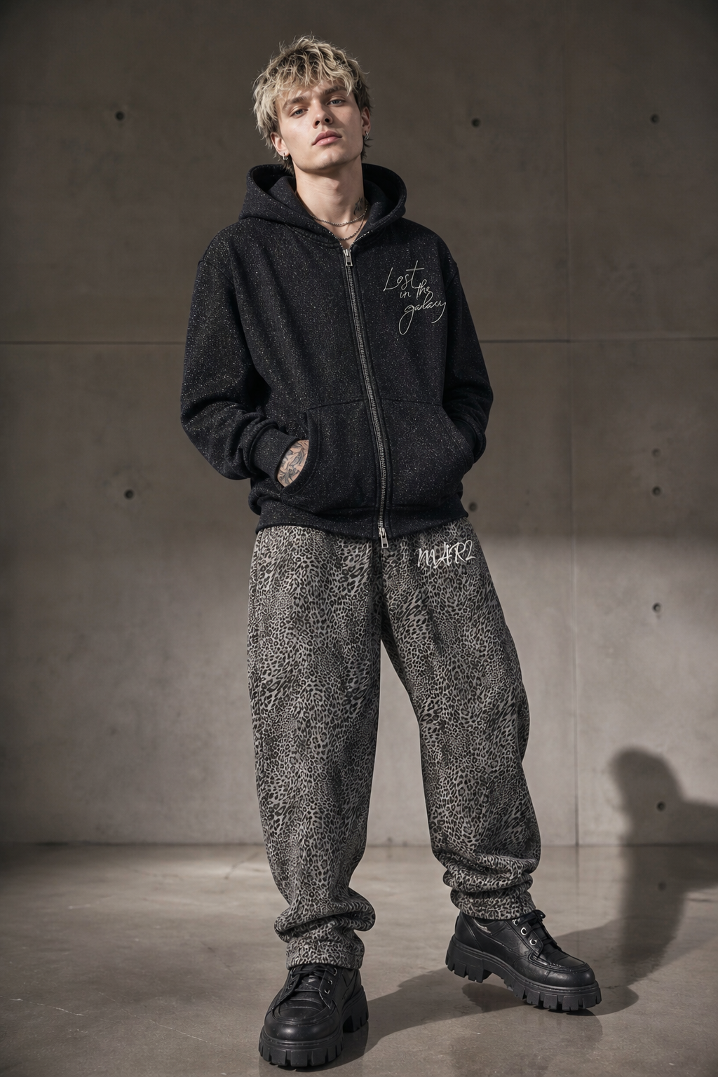 MARZ Lost in the Galaxy Unisex Sparkles Full Zip Boxy Hoodie