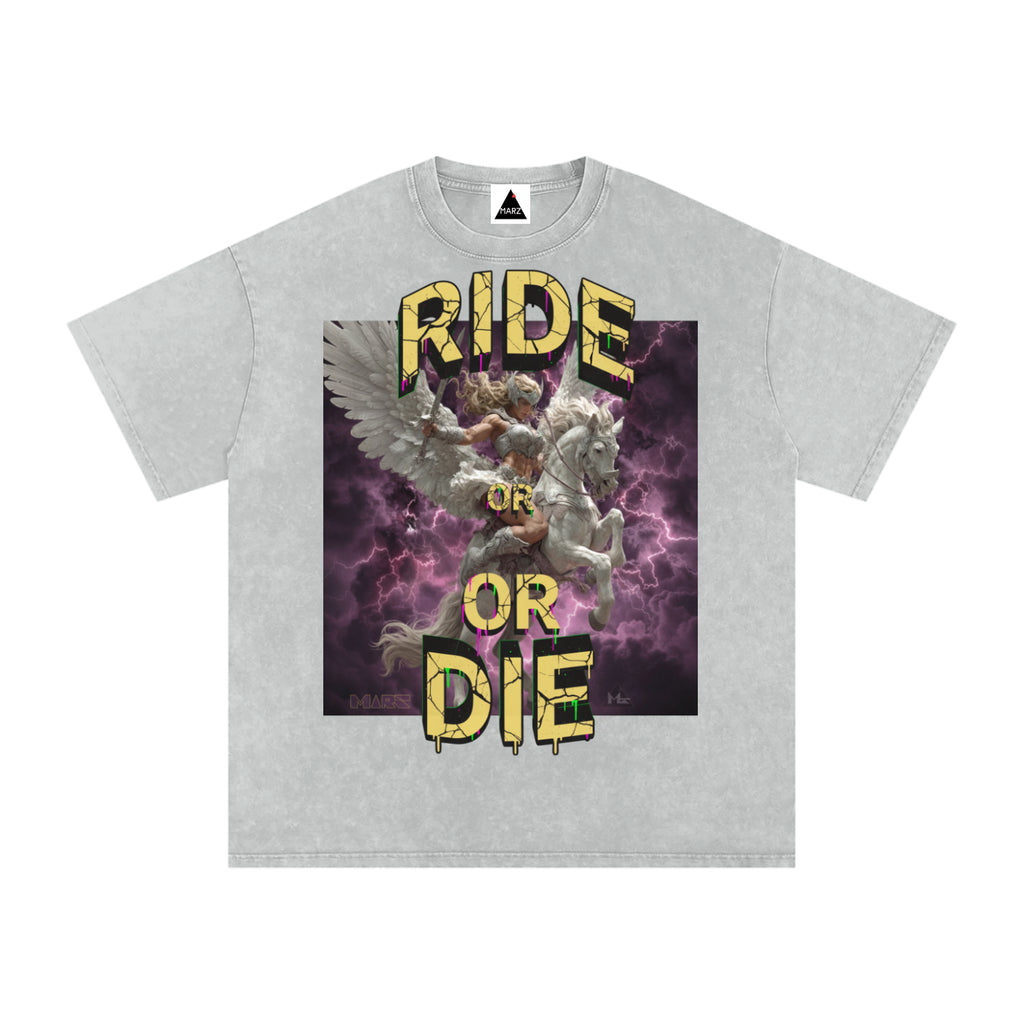 Ride or Die Valkyrie Snow Washed Oversized Cotton T-Shirt