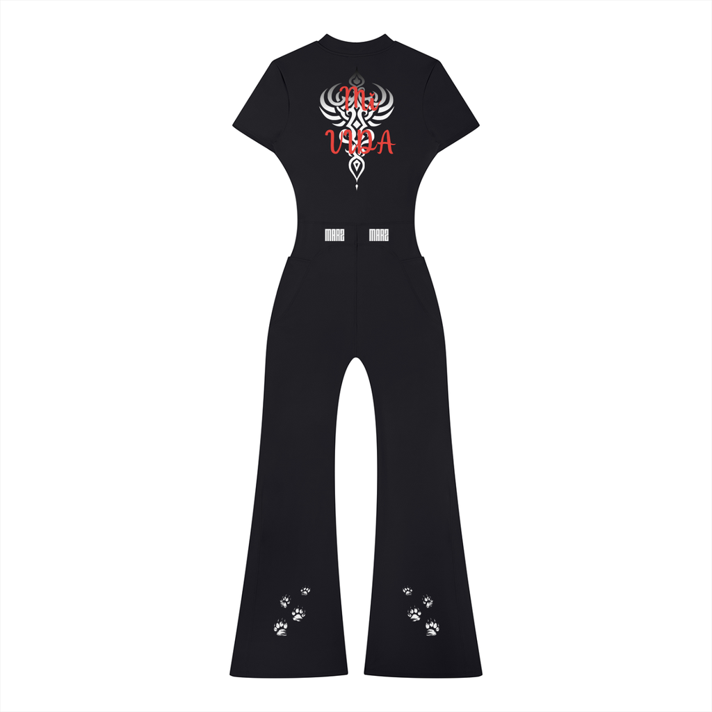 MARZ Vixen Women’s Tight Flared Leg Quarter-Zip Jumpsuit
